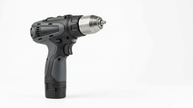 Cordless power drill with a metal chuck isolated on white background