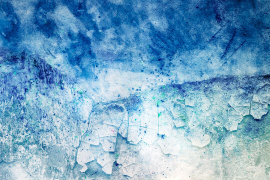  Textura de pared de pintura agrietada de color azul turquesa desgastado; fondo art&iacute;stico abstracto para dise&ntilde;o creativo, decoraci&oacute;n y recursos editoriales.