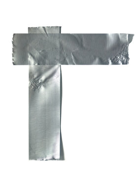  Cinta adhesiva plateada en forma de T sobre fondo blanco; elemento de dise&ntilde;o de cinta adhesiva para dise&ntilde;o gr&aacute;fico, se&ntilde;alizaci&oacute;n y recursos editoriales creativos.