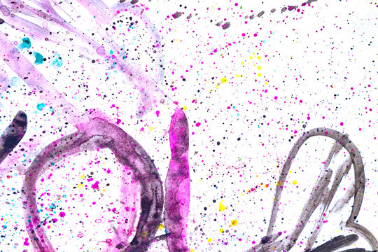 Pintadas por ni&ntilde;os con coloridas salpicaduras de acuarela; Fondo art&iacute;stico infantil l&uacute;dico para educaci&oacute;n, amor y activos editoriales creativos.