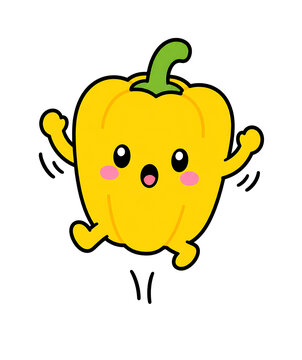 Cute cartoon bell pepper character waving happily isolated on white background, Vector, illustration