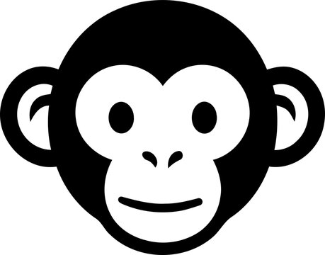Stylized Monkey Face Graphic with Wide Eyes and Gentle Smile Isolated on Transparent Background