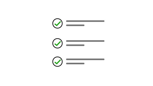 White Bullet Points Checklist Icon Animation Loop Isolated white Background Minimal Task List with Checkmarks Motion Graphic Video Overlay