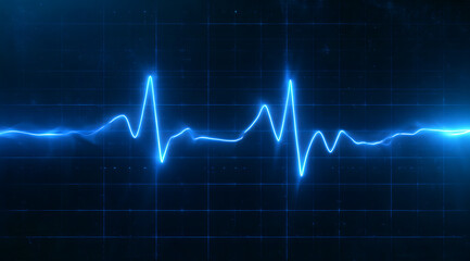 Fototapeta premium A glowing blue electrocardiogram waveform on a dark digital background