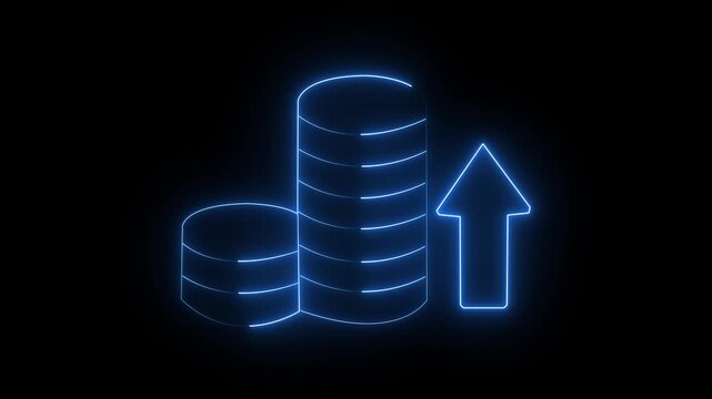 Blue glowing database stack with upward arrow icon