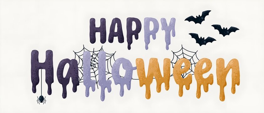 Halloween text with bats, webs, and spider