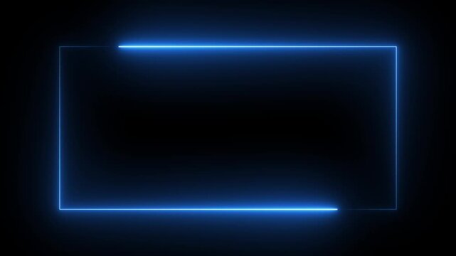 Glowing blue Neon Rectangle Border Frame Animated Motion Graphic Video Loop Isolated on Dark Black Background for Copy Space Text Banner