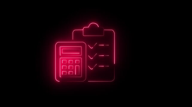 Red neon calculator and checklist icon design