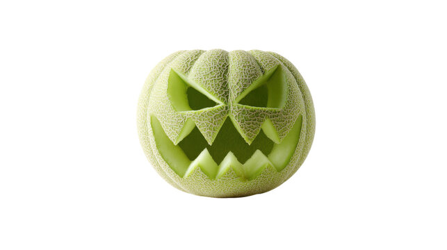 Carved melon jack o lantern with spooky face