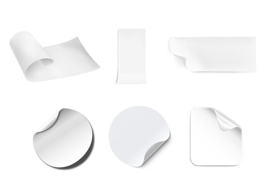 Blank paper sticker set with curled corner peel edge label realistic white adhesive note banner mockups