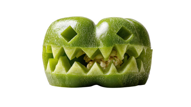 Green bell pepper carved jack o lantern