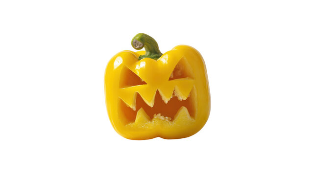 Yellow pepper carved like jack o lantern face