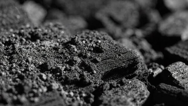 Coal lumps with rough gritty surface textures present a dark monochrome industrial backdrop.