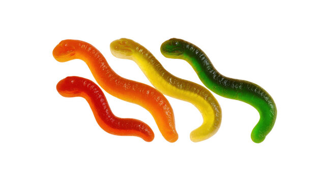 Assorted gummy worms in playful curves