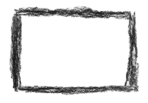 Hand-drawn black charcoal scribble rectangular frame border with rough sketchy pattern on transparent background