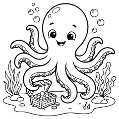 Delightful ocean friends an engaging coloring book featuring a happy octopus and underwater treasures