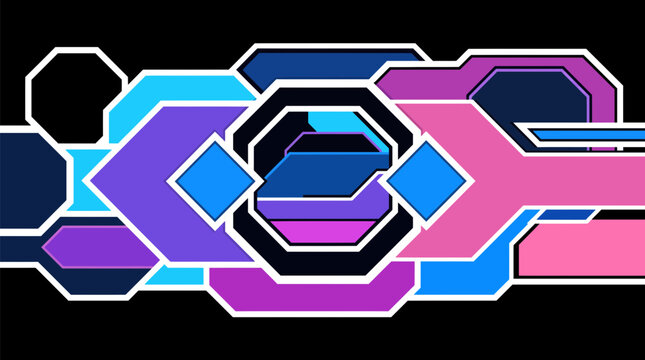 Hexagonal geometric shapes in vibrant neon colors forming a modern abstract pattern isolated on transparent background, Vector Abstract cyberpunk banner with future tech geometric elements design new 