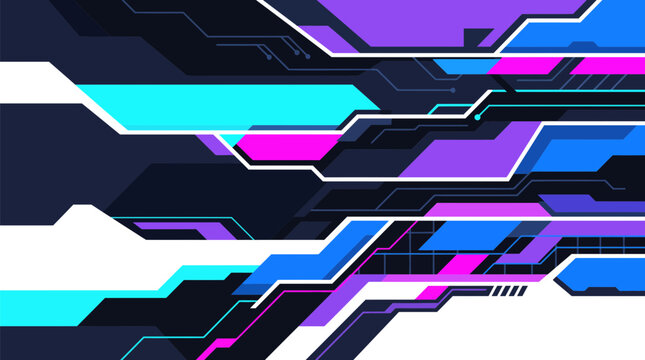 Modern geometric abstract design with vibrant neon colors and sharp lines isolated on transparent background, Vector Abstract cyberpunk banner with future tech geometric elements design new 2026