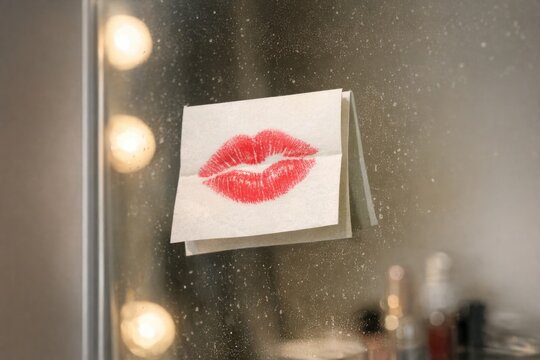 A lone lipstick imprint on a piece of paper, possibly a crime scene clue