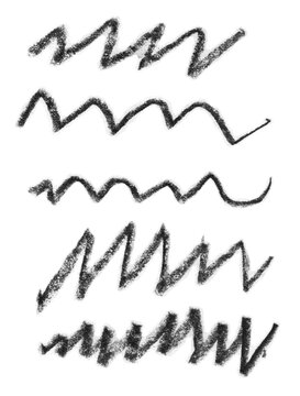 Hand-drawn black crayon zigzag and wavy lines with rough texture on transparent background
