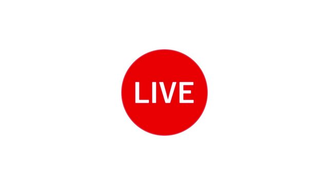Animated Pulsing Red Live Streaming Icon Badge Isolated White Background Motion Graphic Video Overlay Loop for Content Creators