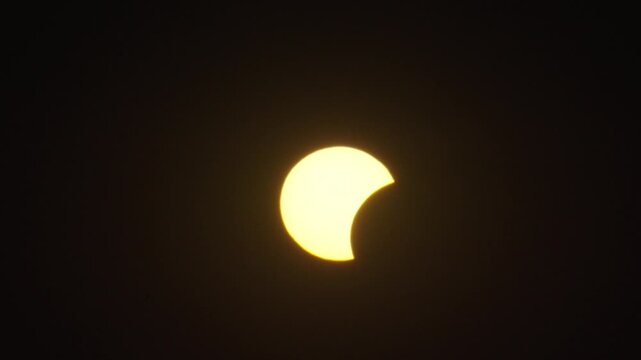 Solar eclipse observed at various stages in a clear sky with no clouds