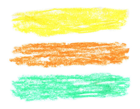 Hand-drawn colorful crayon brush strokes with rough texture on transparent background