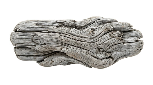 Weathered driftwood log isolated on transparent background