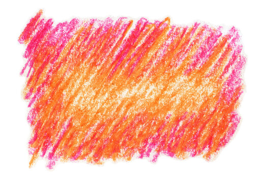 Hand-drawn orange and pink crayon scribble block with rough texture on transparent background