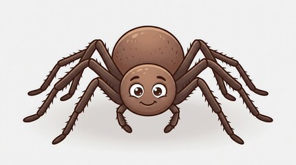 Cute cartoon spider character, friendly brown arachnid illustration, smiling insect mascot on white background