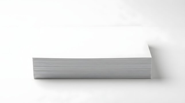Stack of blank white paper sheets on clean white background