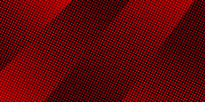 Abstract red and black halftone dot pattern background with modern matrix grid effect and diagonal stripes