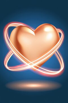 Glowing golden heart encircled by radiant light rings on deep blue background