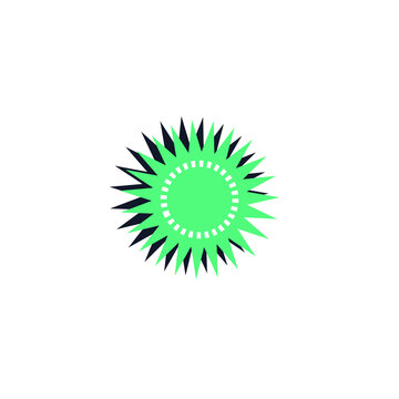 Vibrant lime green star burst element with dashed circular border for modern graphic design projects
