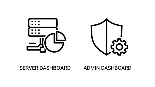 Server and admin dashboard monitoring interface icons with security shield