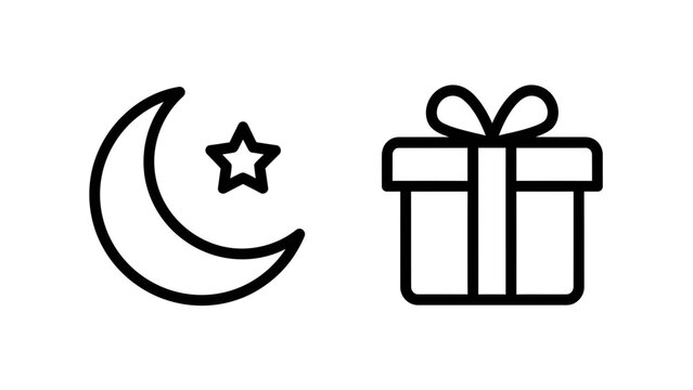 Crescent moon and star with gift box icon set for celebration, crescent