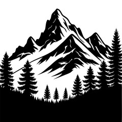 Fototapeta premium Black and white mountain peak with pine forest silhouette icon
