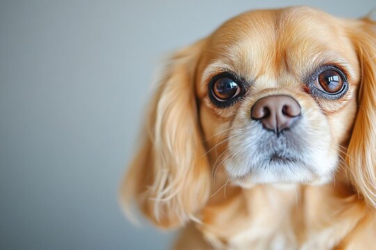 Close Up Portrait of an Adorable Cocker Spaniel Over a Simple Clean Solid Soft Gray Background Pro.