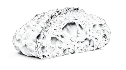 Obraz premium A detailed pencil drawing of a rustic sourdough with a visible open crumb structure