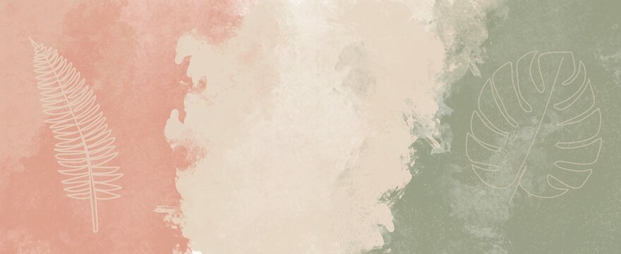 Pastel botanical background with tropical leaves and copy space