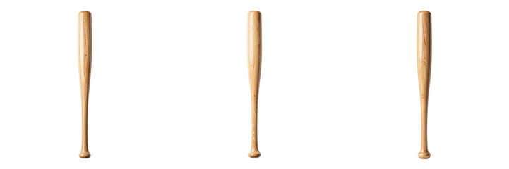 Fototapeta premium Three wooden baseball bats are displayed in a studio setting against a black backdrop