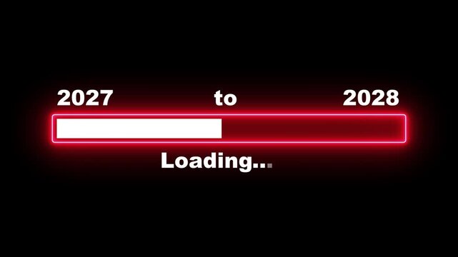 Neon line New Year 2028 loading bar animation showing the transition from 2027 to 2028, Progress loading bar moving toward the New Year. Almost reaching New Year, 4k video