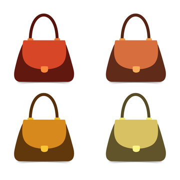 Vintage style handbags in different earthy tones available on transparent background
