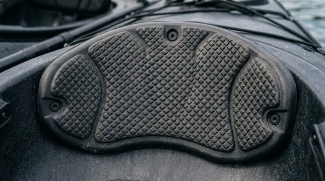 Close up shows a textured motorcycle seat with diamond pattern.