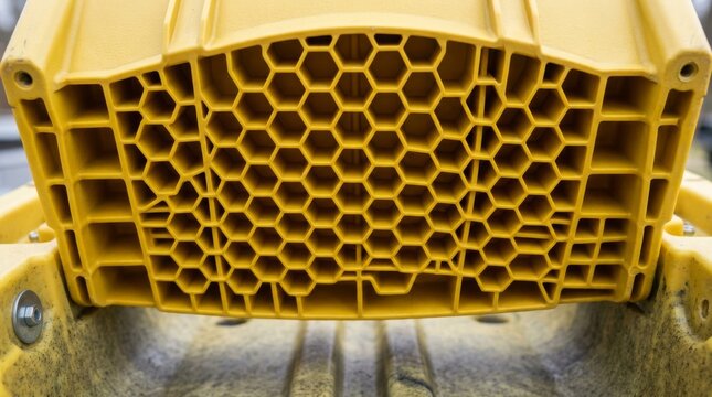 Yellow honeycomb vent panels on the front of heavy industrial machinery.