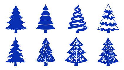 Obraz premium Set of blue Christmas tree silhouette icons for holiday cards and seasonal winter design