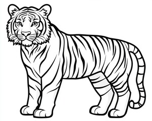 Fototapeta premium Black and White Coloring Page of a Majestic Wild Tiger for Educational and Creative Activities.