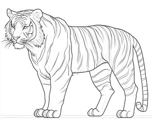 Fototapeta premium A Bold Black And White Linear Illustration Of A Tiger In A Minimalist Cartoon Art Digital Style