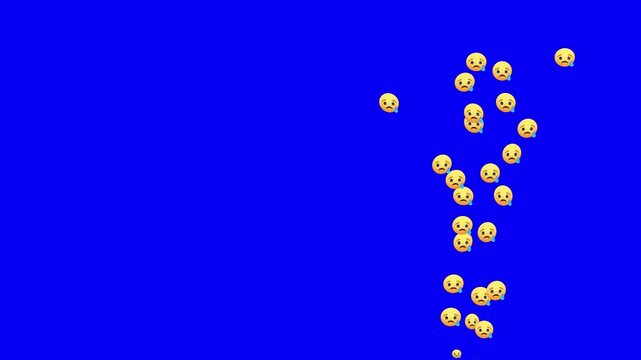 Sad Social icon animation for streaming side panel isolated on black background. Sad sign flying moving upwards direction while live chatting streaming. Facebook live reactions- React emotion