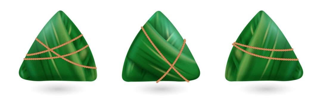 Zongzi dumplings wrapped in green leaves transparent background PNG